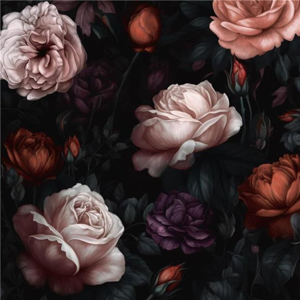 Dark Black Big Peony Floral Contact Paper Retro Wallpaper Peel